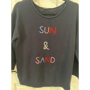 Woman's Talbots Size Medium Navy Sun & Sand Embroidered Sweater EUC